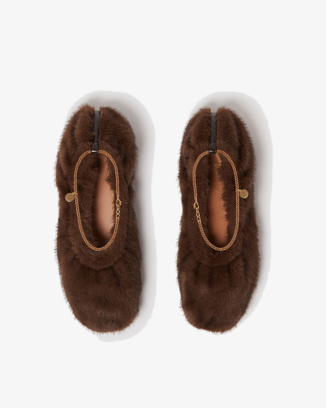 STELLA MCCARTNEY Cipele 810659E00341 Ballerina Fff Mink Plush Fabric W/ Chain Detail COFFEE/JZ26 — glavna fotografija