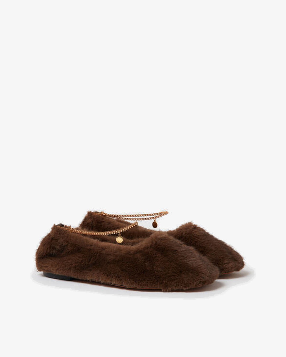 STELLA MCCARTNEY Cipele 810659E00341 Ballerina Fff Mink Plush Fabric W/ Chain Detail COFFEE/JZ26 — foto 2