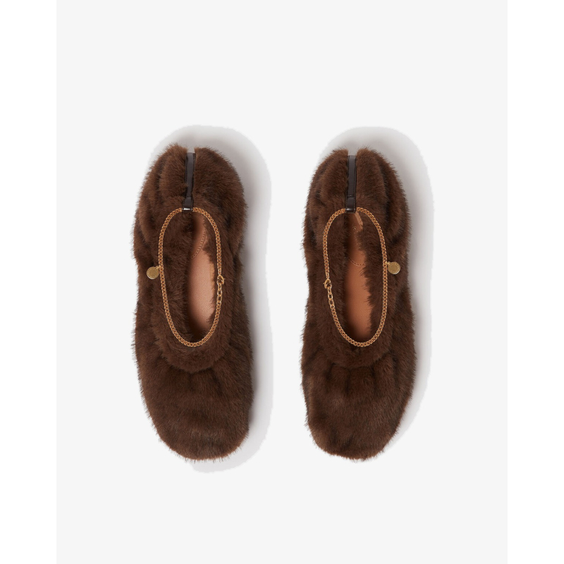 STELLA MCCARTNEY Cipele 810659E00341 Ballerina Fff Mink Plush Fabric W/ Chain Detail COFFEE/JZ26